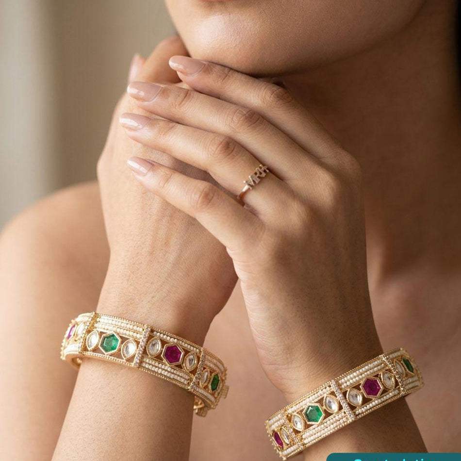 Designer Polki Kundan Pearl Bangle Openable | Bridal Jewellery India