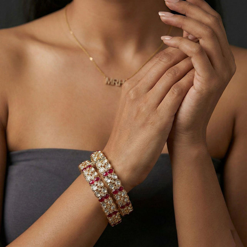 Designer Polki Kundan Openable Bangle in Gold Plated | Bridal Jewellery India