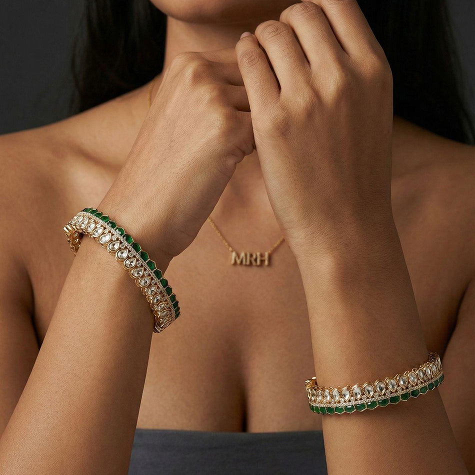 Kundan Open Bangle Set in Gold Plated | Bridal Jewellery India