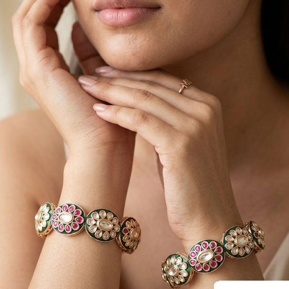 Kundan Openable Bangle Set in Gold Plated | Bridal Jewellery India