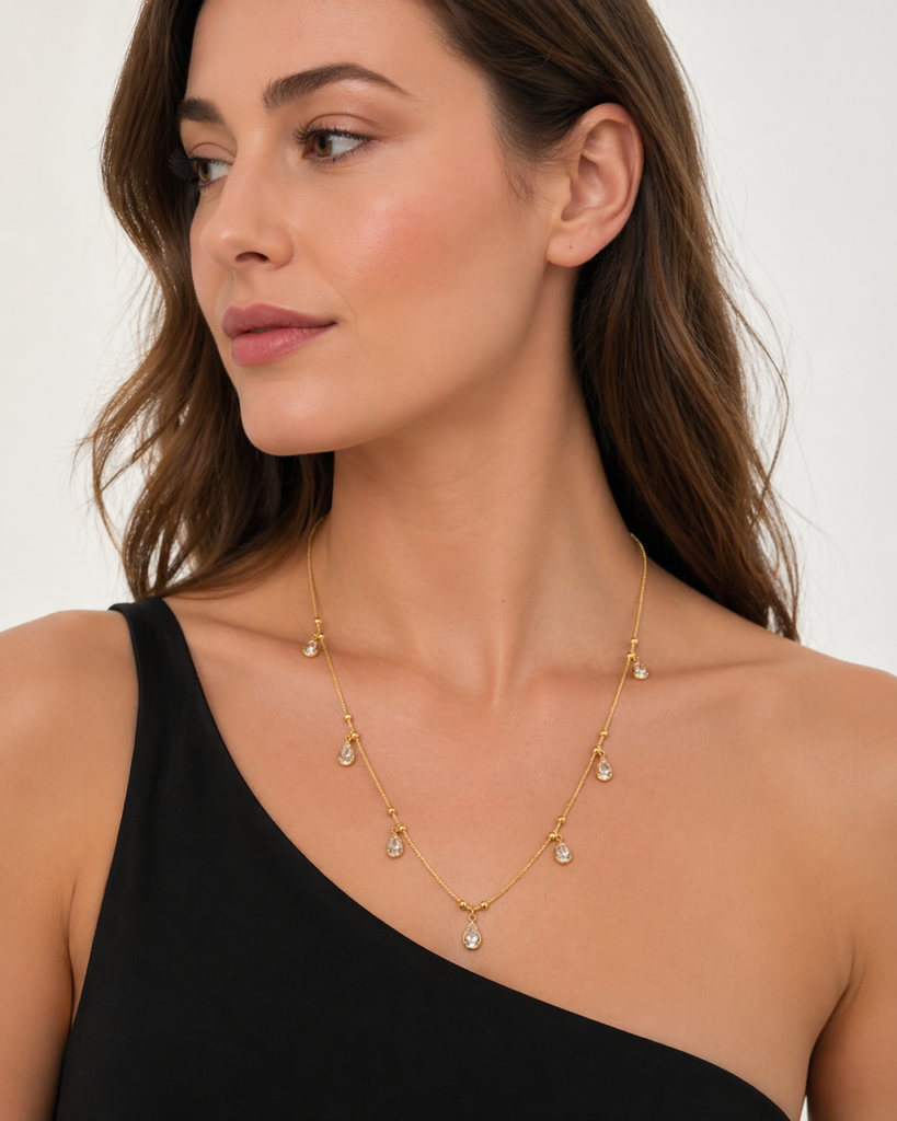 Gold Plated Teardrop Charm Necklace for Occasion | Bridal Jewellery India