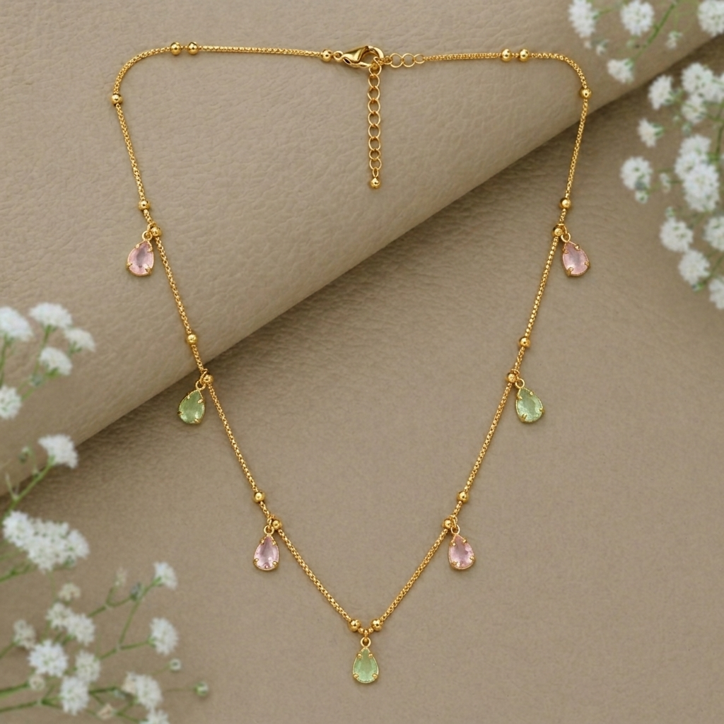 Delicate Gold Plated Teardrop Necklace Set | Bridal Jewellery India