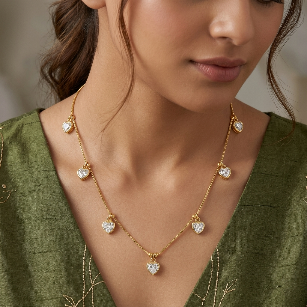 Lightweight Gold Plated Drop Charm Necklace for Women | Bridal Jewellery India