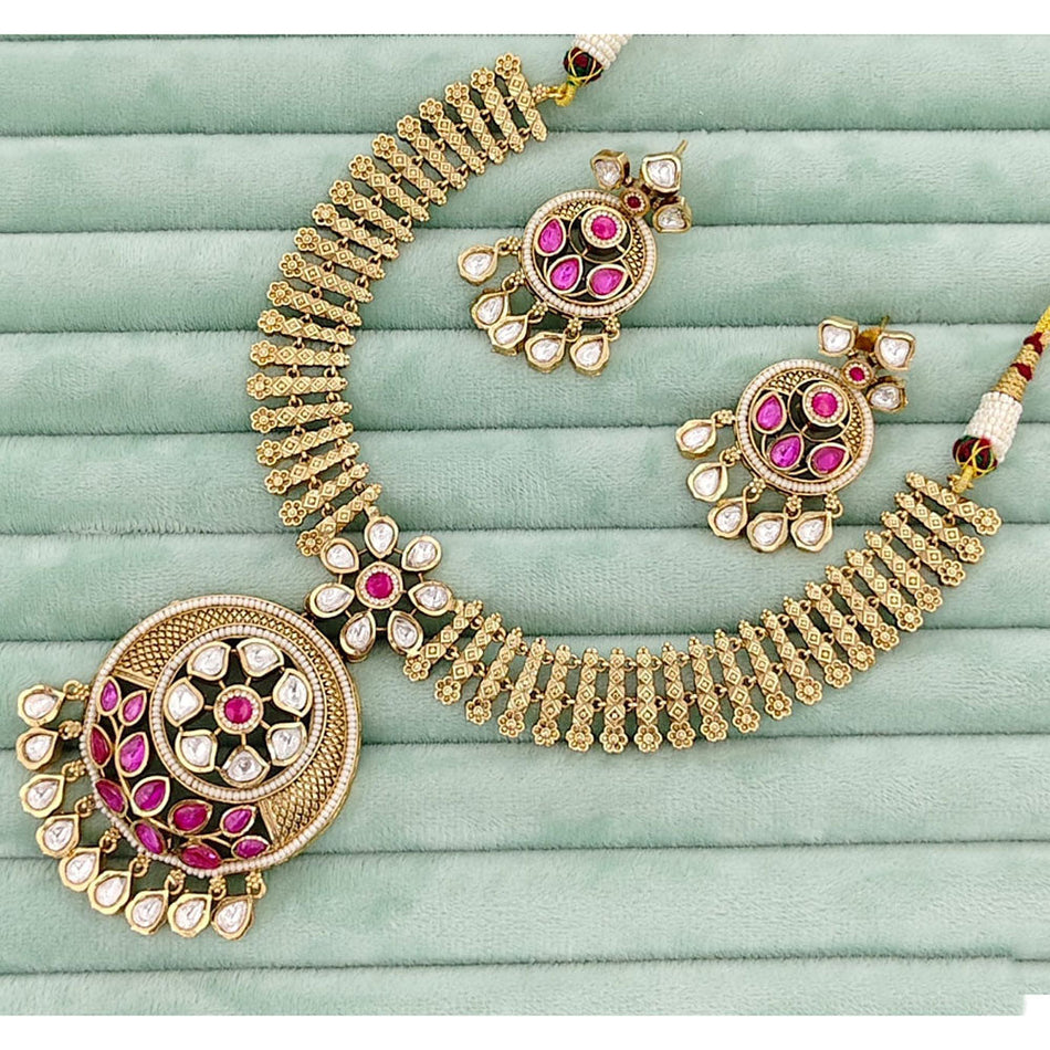 Kundan Stone Necklace in Rose Gold Plated | Bridal Jewellery India