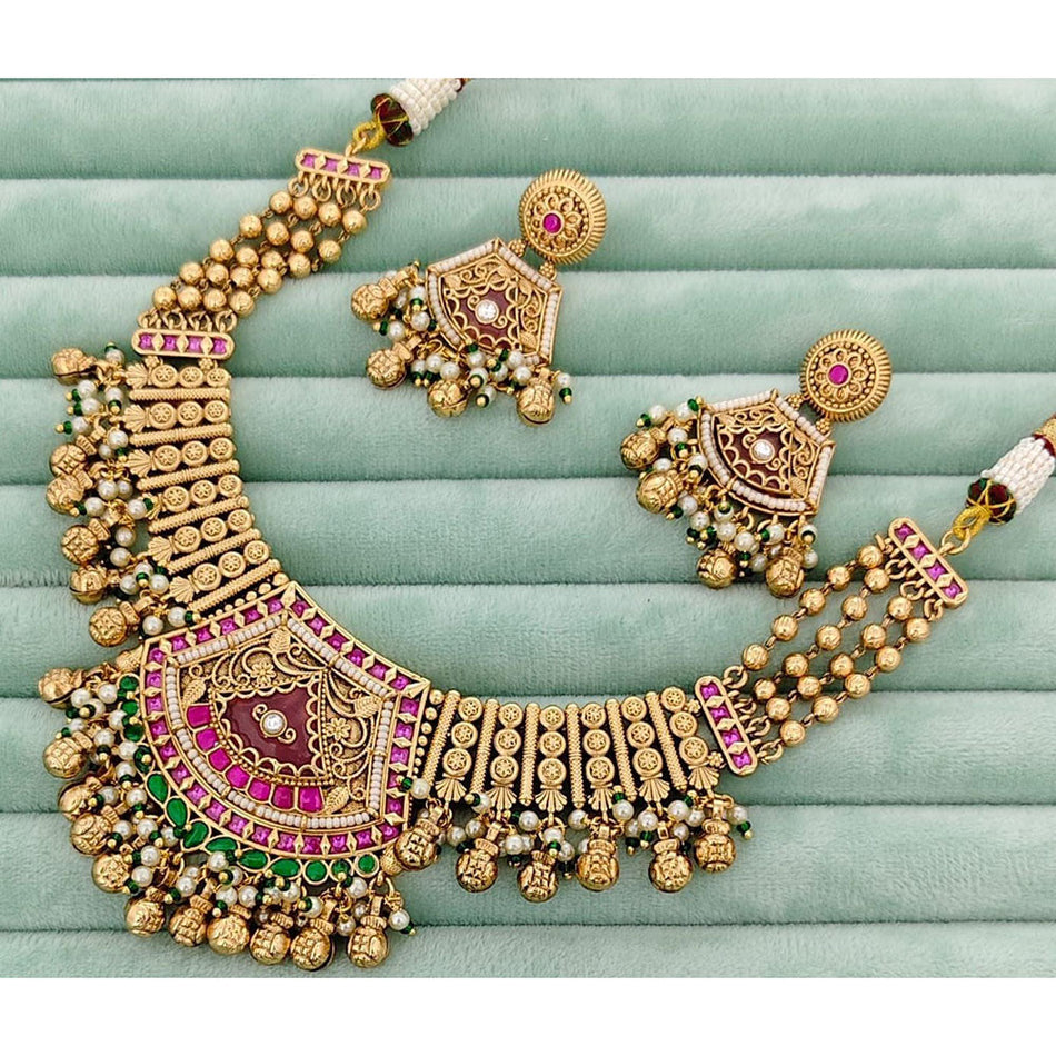 Pota Stone Necklace in  Gold Plated | Bridal Jewellery India