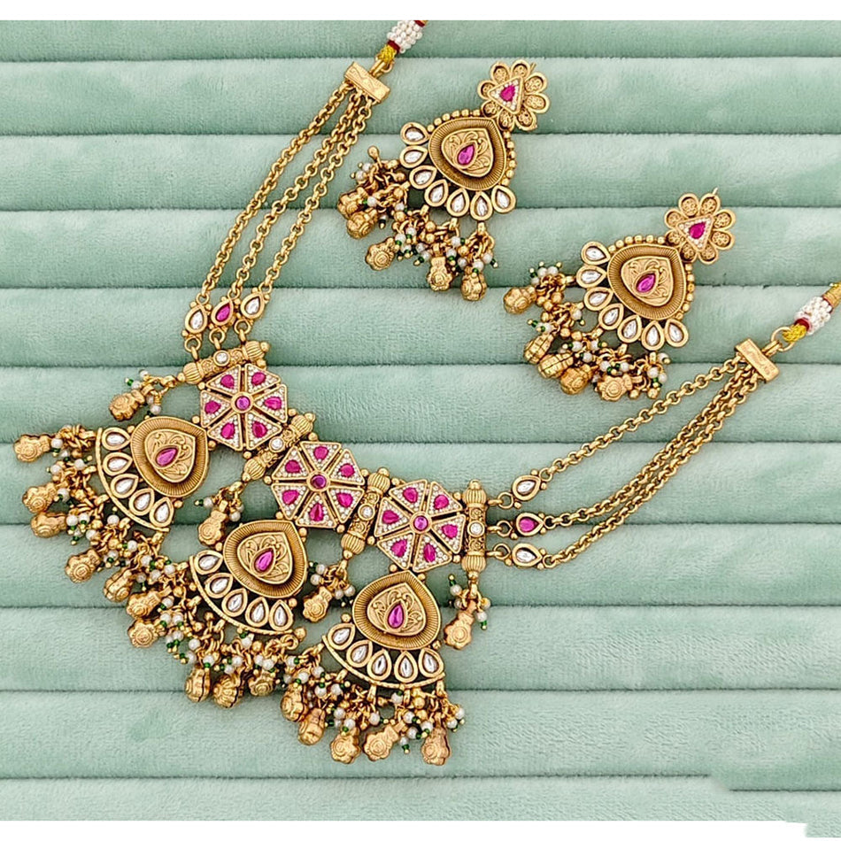 Pota Stone and Pearl Necklace in Gold Plated | Bridal Jewellery India