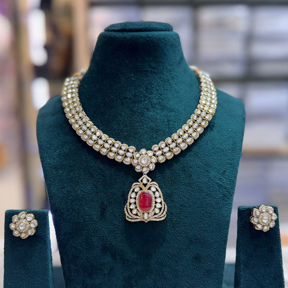 Pota Stone Necklace in Gold Tone | Bridal Jewellery India