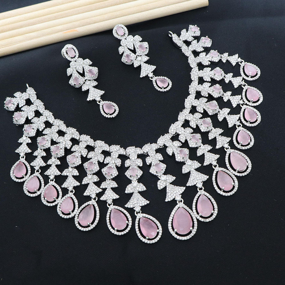 Rose Gold Plated Long Chain Necklace for Bride | Bridal Jewellery India