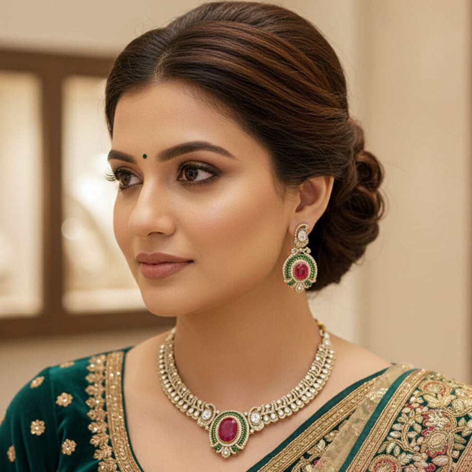 Kundan Necklace in White Gold Plated | Bridal Jewellery India