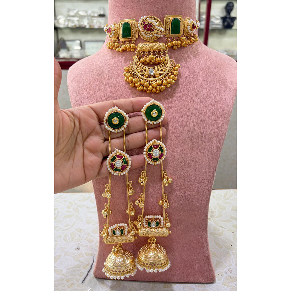 Pota Stone Pearl Necklace in Gold Tone | Bridal Jewellery India