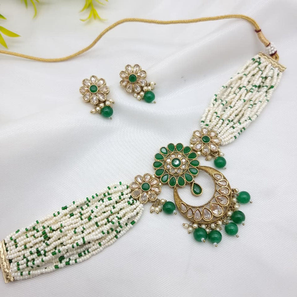Crystal Stone Pearl Choker in Gold Plated | Bridal Jewellery India