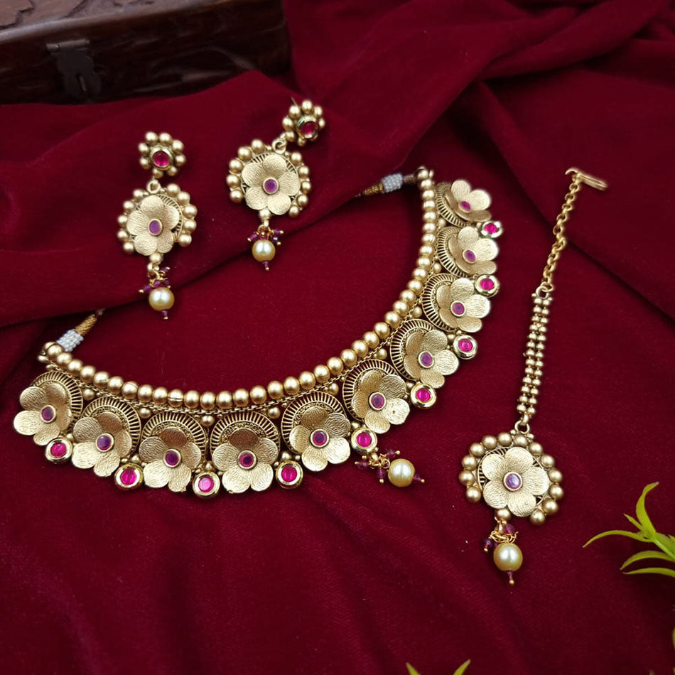 Pota Stone Choker Necklace in Gold Tone | Bridal Jewellery India