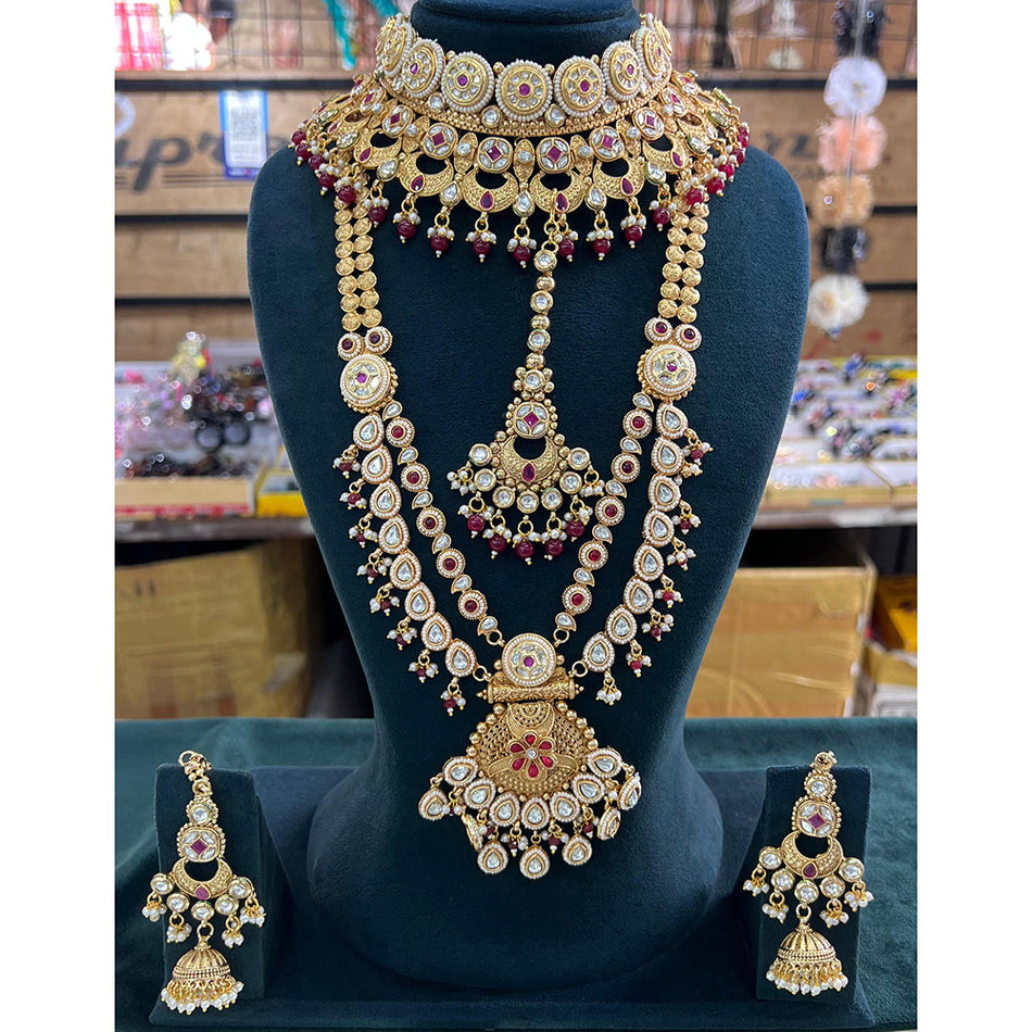 Double Necklace Set in Gold Plated   Pearl | Bridal Jewellery India