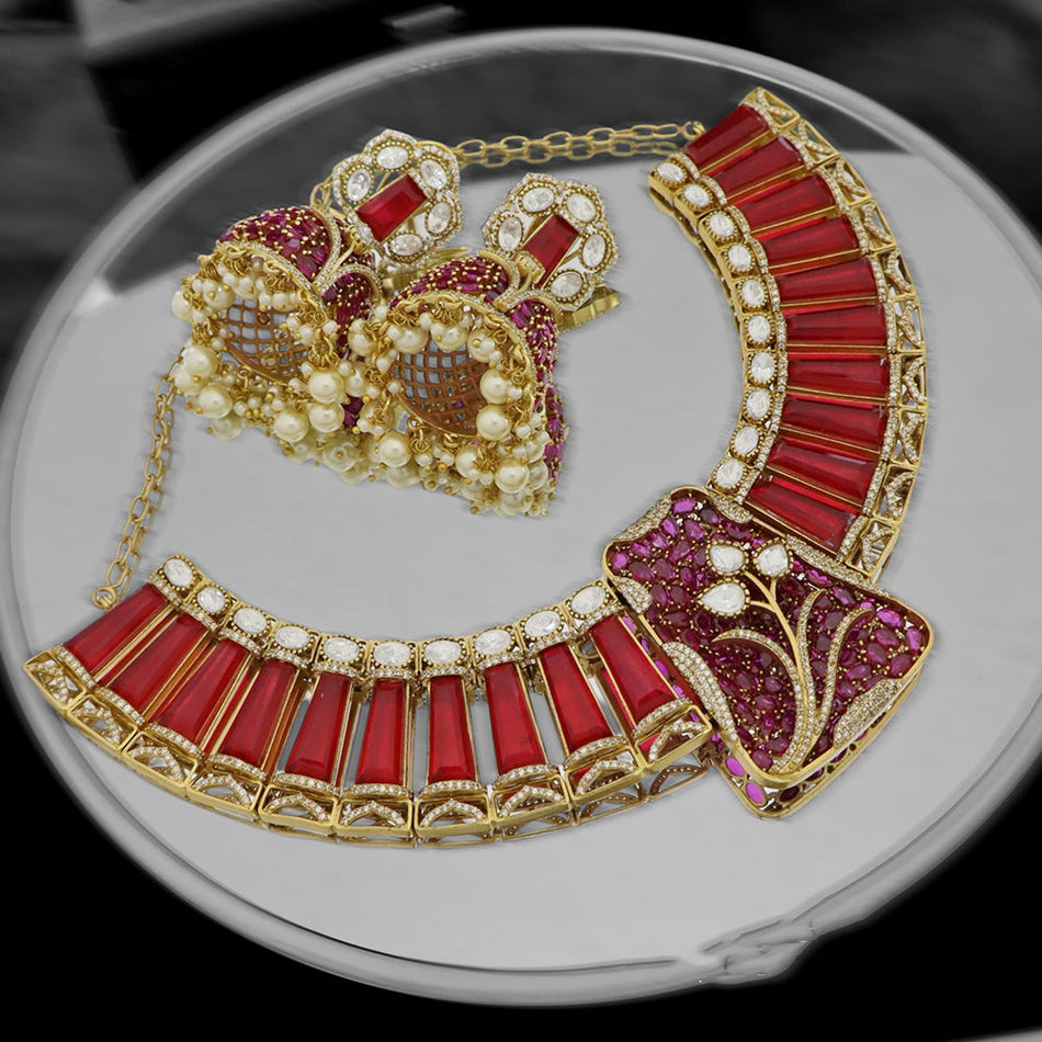 Rose Gold Plated Dangle Earrings in Beads | Bridal Jewellery India
