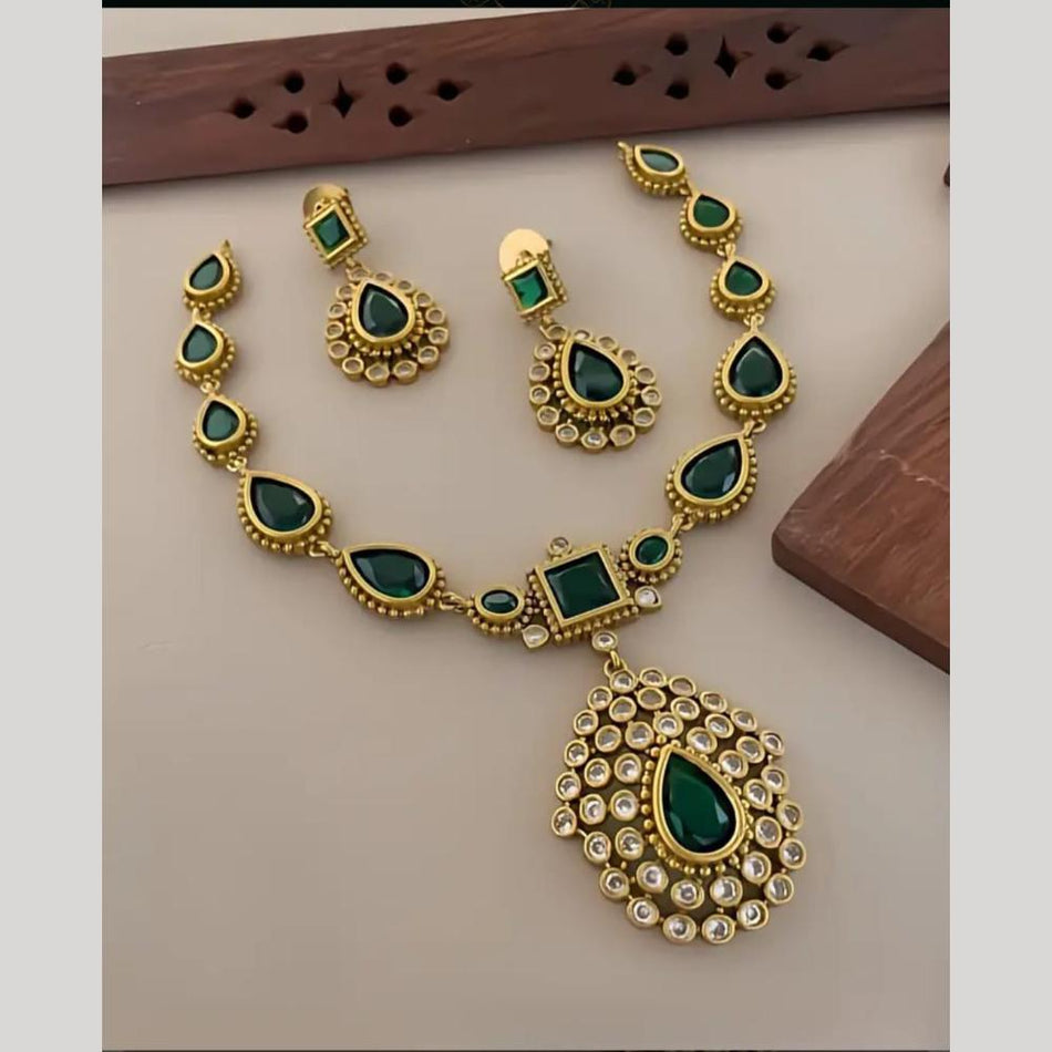 Pota Stone Necklace in Gold Plated | Bridal Jewellery India