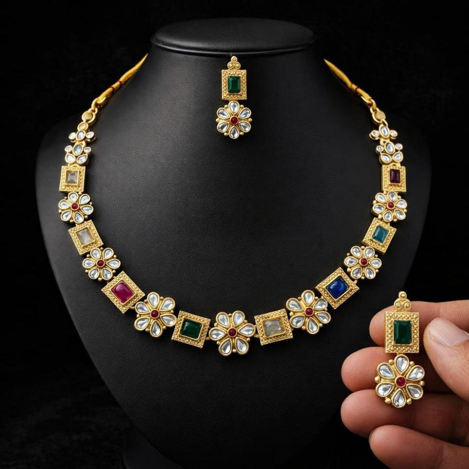 Pota Stone Necklace in Premium Gold Plated | Bridal Jewellery India