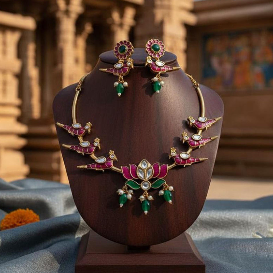 Royal Bird Kundan Necklace in Gold Plated | Bridal Jewellery India