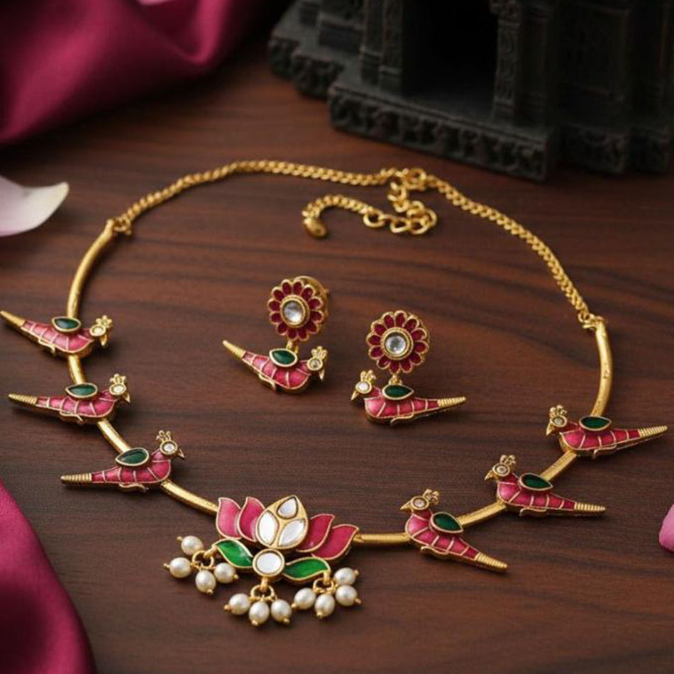 Kundan Choker Necklace in Gold Plated with Polki Stones | Bridal Jewellery India