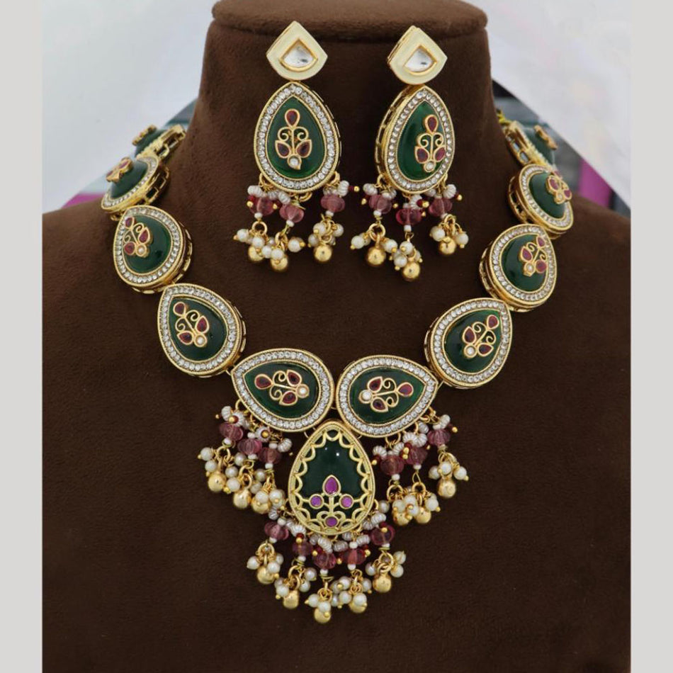 Rose Gold Plated Pota Stone Necklace Set | Bridal Jewellery India