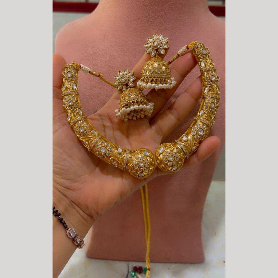 Crystal Stone Choker Necklace in Gold Plated | Bridal Jewellery India