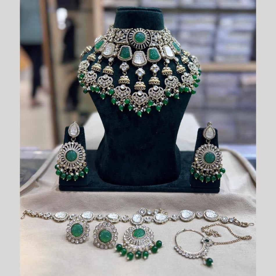 Pota Stone Beads in Oxidised Silver Necklace Set | Bridal Jewellery India