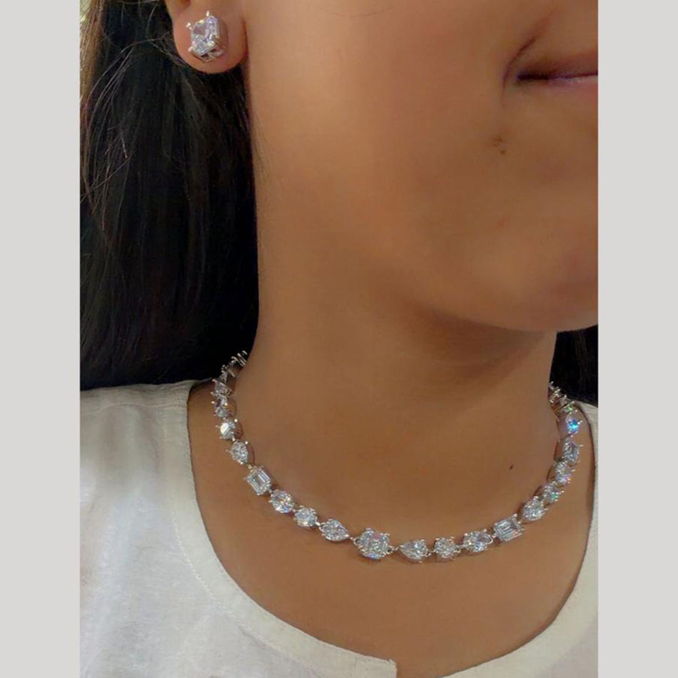 Elegant Crystal Necklace in Gold Tone | Bridal Jewellery India