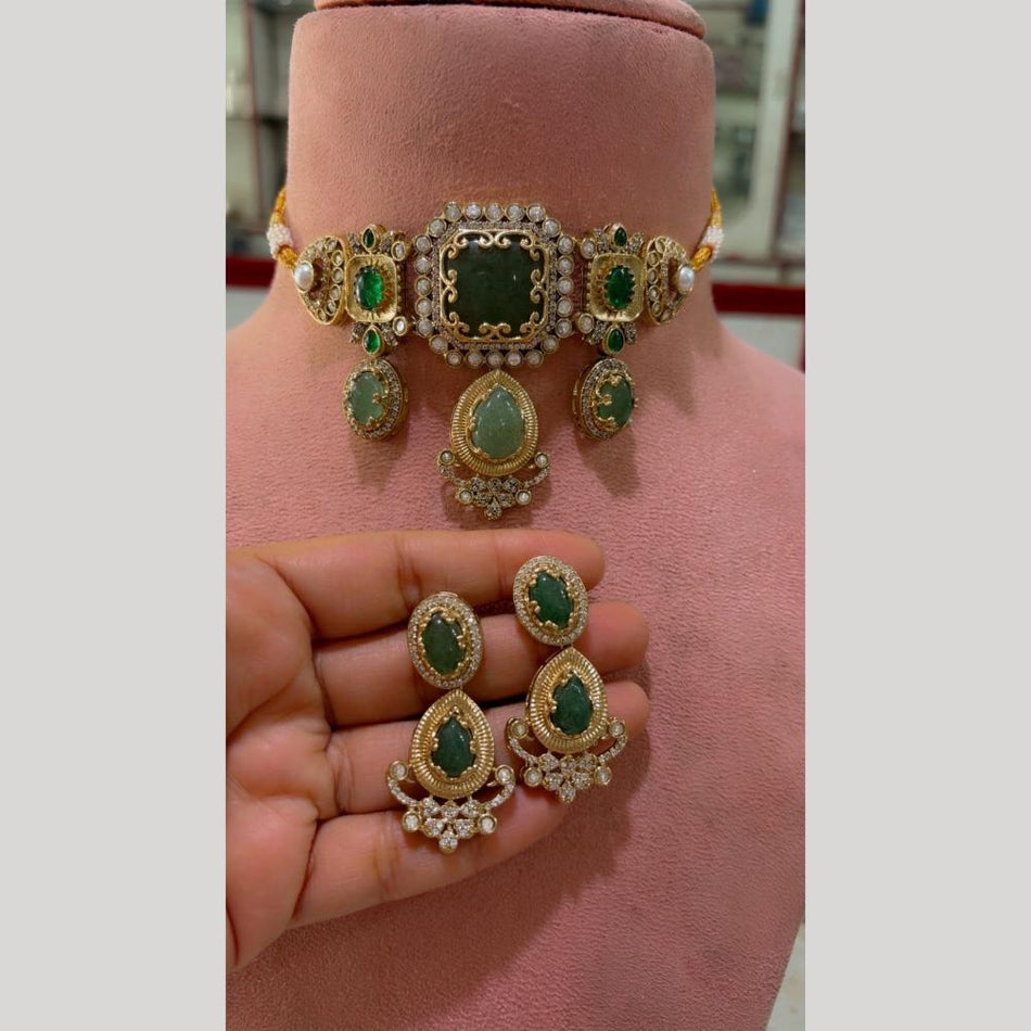 Pota Stone and Austrian Stone Choker Necklace in Sterling | Bridal Jewellery India