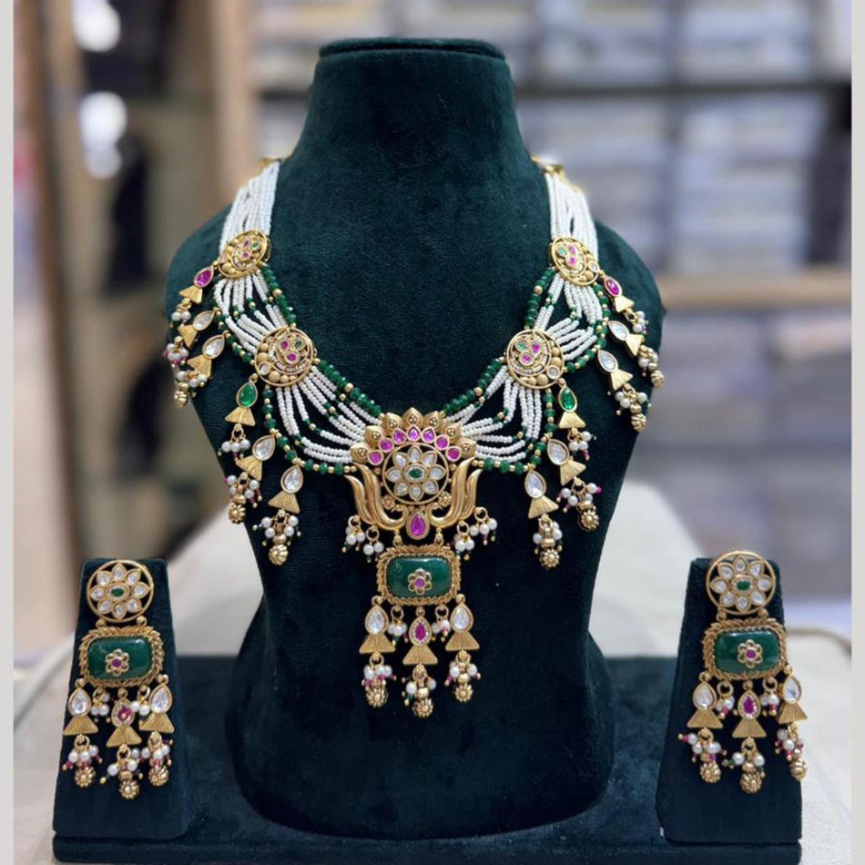 Pota Stone Beads   Pearl Necklace in Gold Tone | Bridal Jewellery India