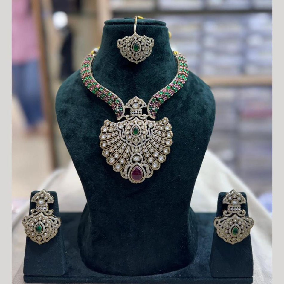 Crystal Stone Necklace in Rose Gold Plated | Bridal Jewellery India
