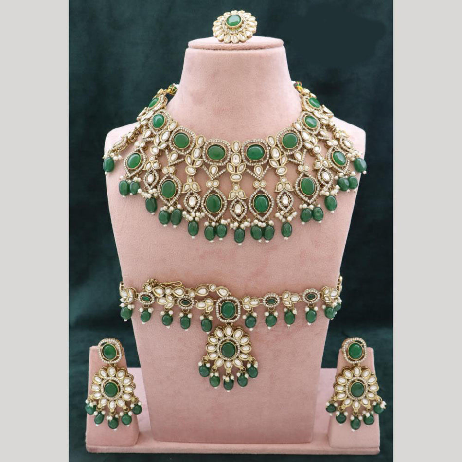 Pota Stone Beads   Pearl Necklace in Oxidised Silver | Bridal Jewellery India