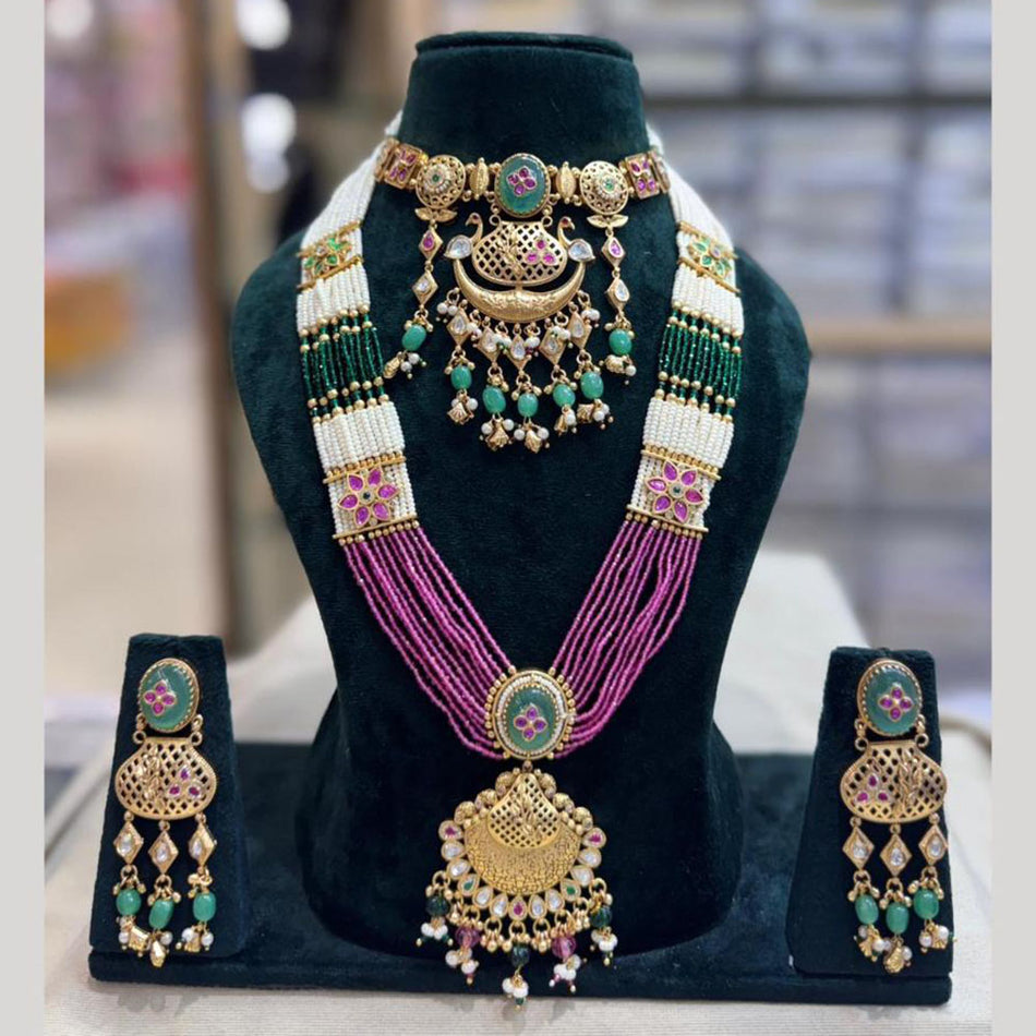 Pota Stone and Pearl Necklace in Silver | Bridal Jewellery India