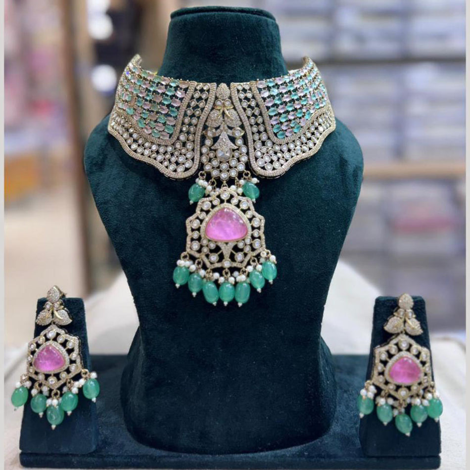 Pota Stone Pearl Necklace in Sterling Silver | Bridal Jewellery India