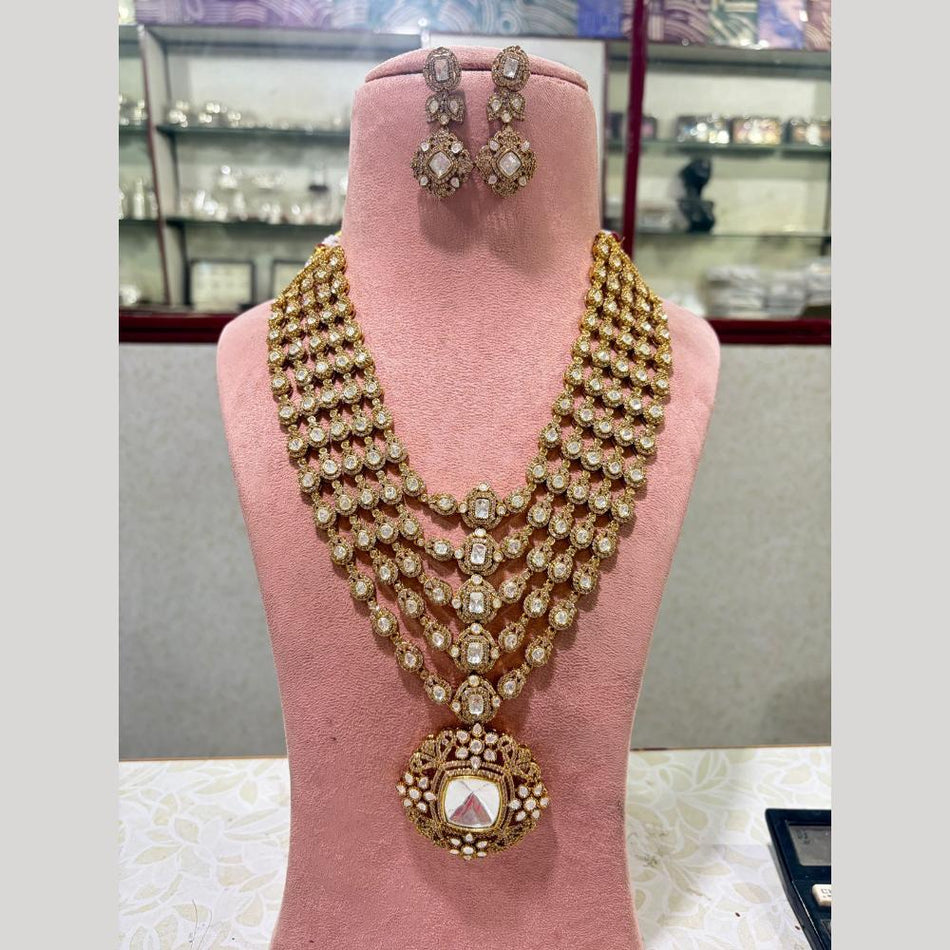 Crystal Stone Necklace in Oxidised Silver | Bridal Jewellery India