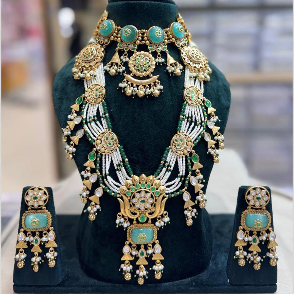 Pota Stone Beads with Pearl Necklace in Sterling Silver | Bridal Jewellery India