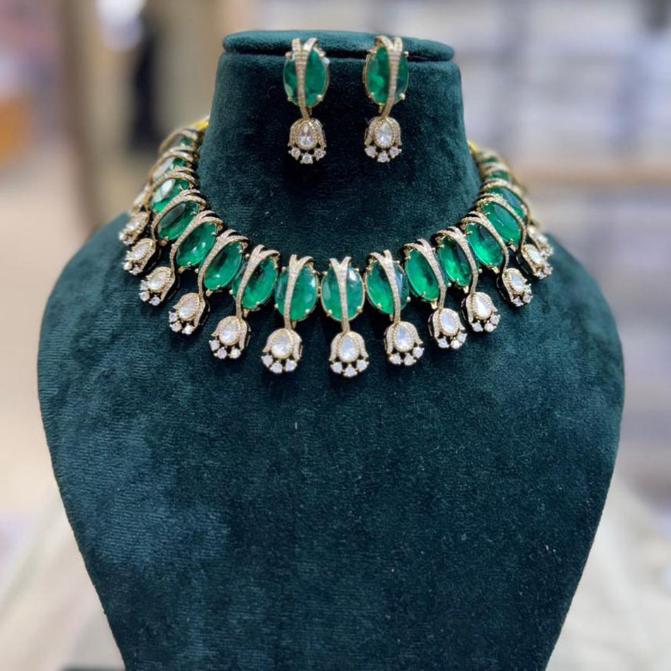 Crystal Stone Necklace in Silver | Bridal Jewellery India