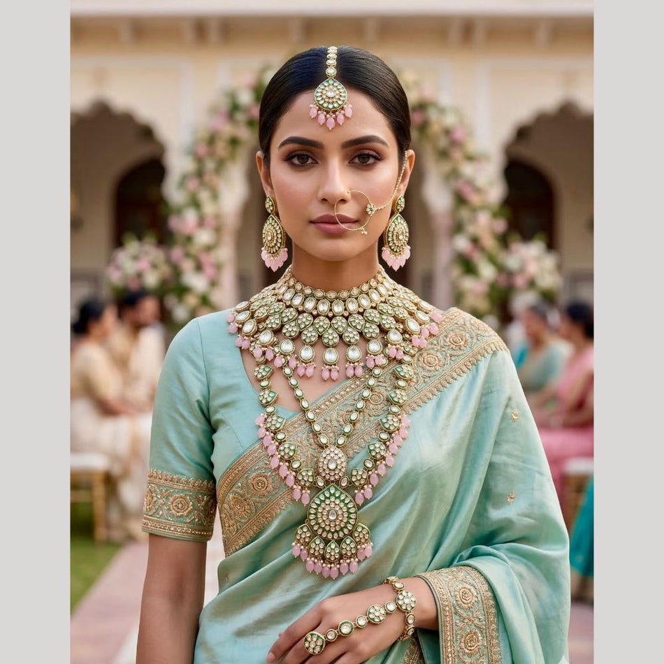 Kundan Choker Necklace in White Gold Plated | Bridal Jewellery India