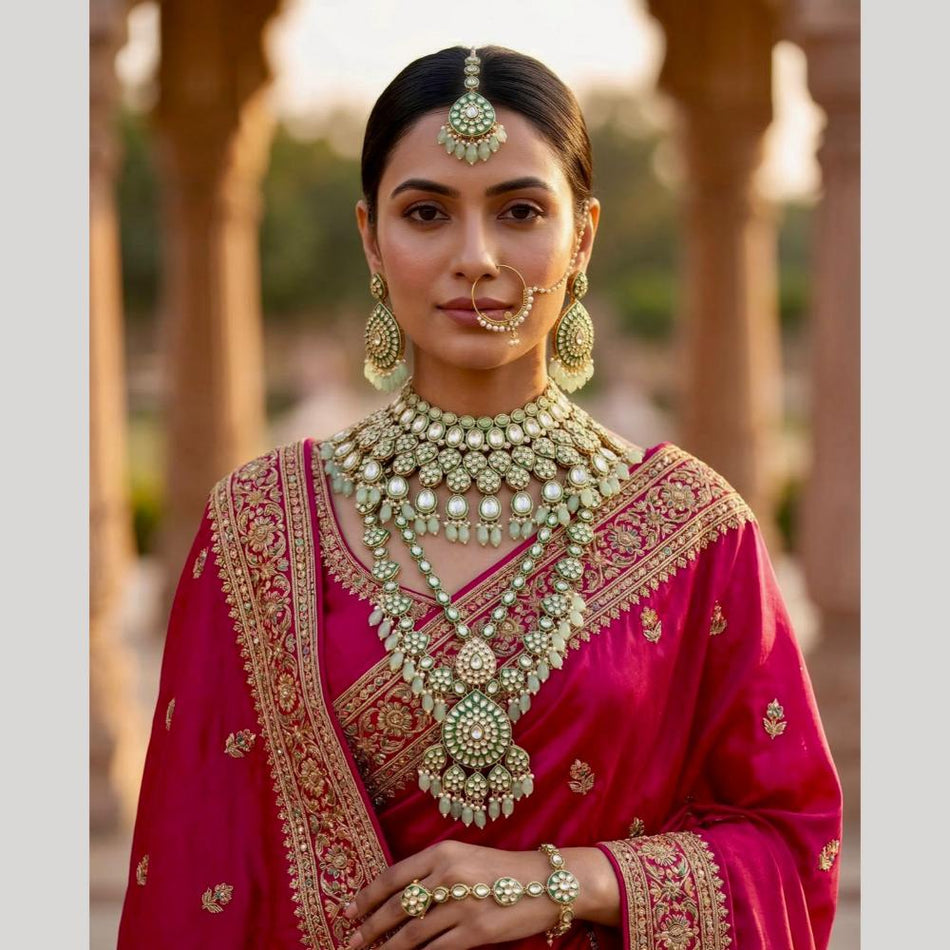 Kundan Choker Necklace in White Gold Plated | Bridal Jewellery India