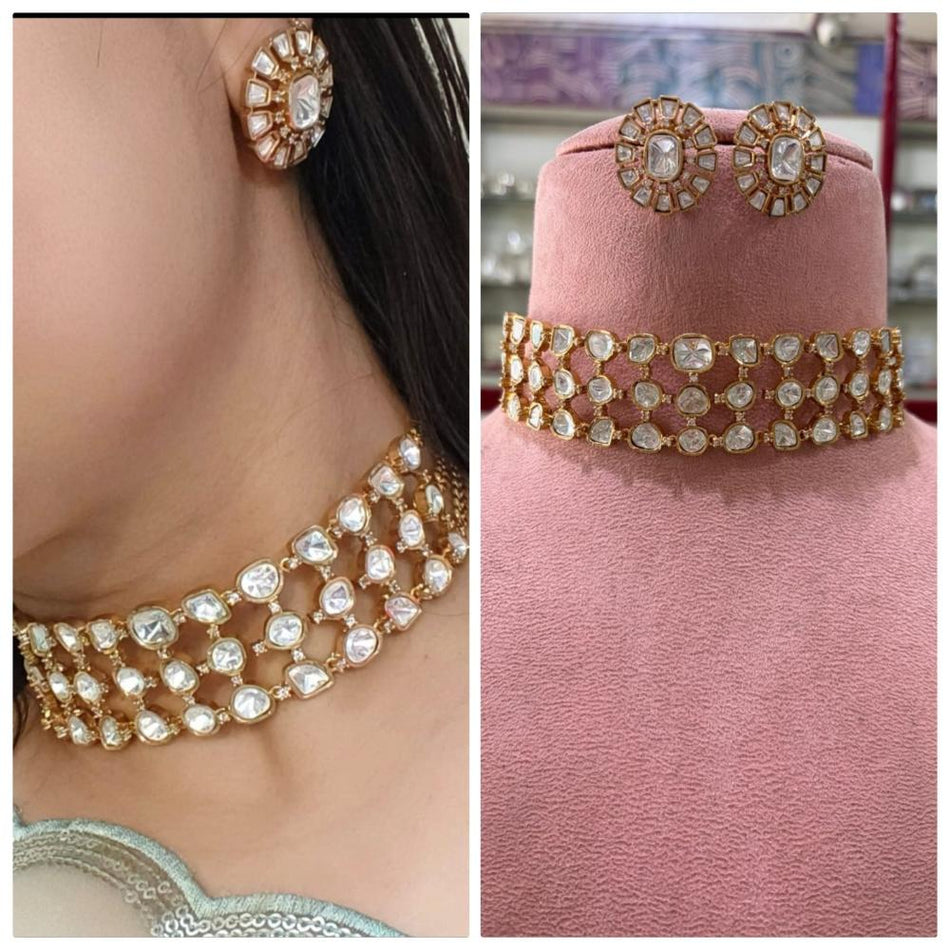 Kundan Choker Necklace in Sterling Silver | Bridal Jewellery India