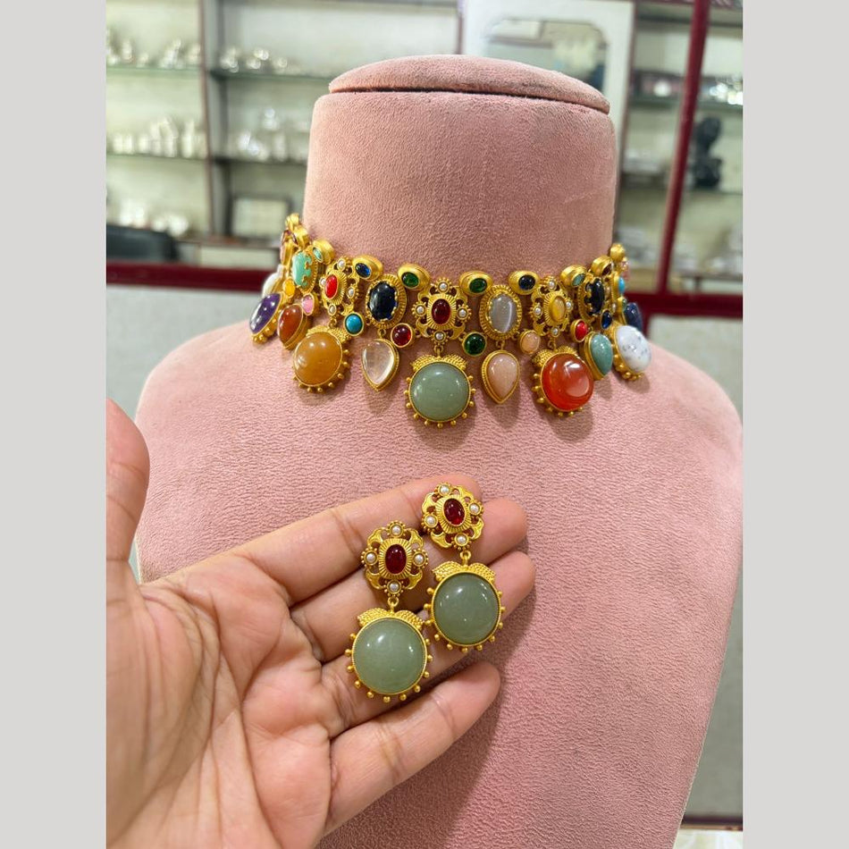 Pota Stone Choker in 18K Gold Plated | Bridal Jewellery India