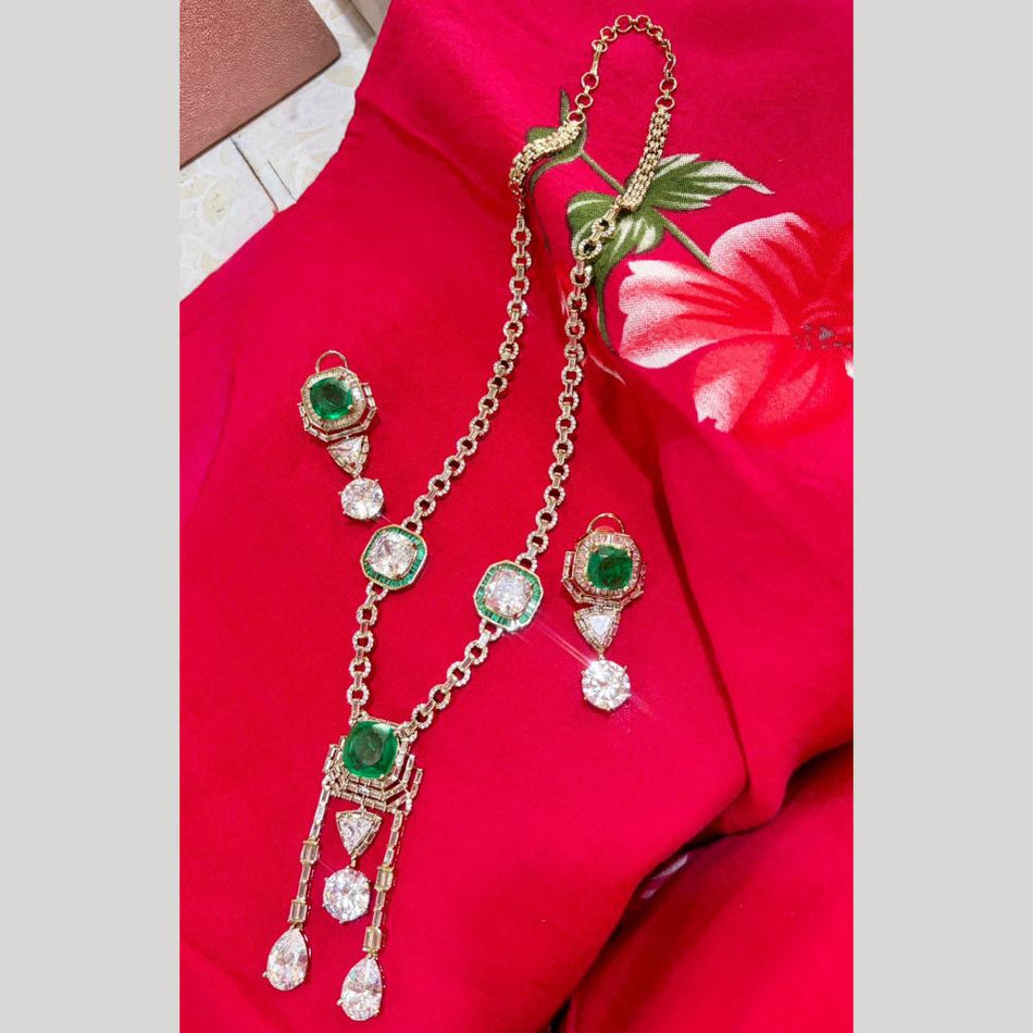 Crystal Stone Long Necklace in Silver | Bridal Jewellery India