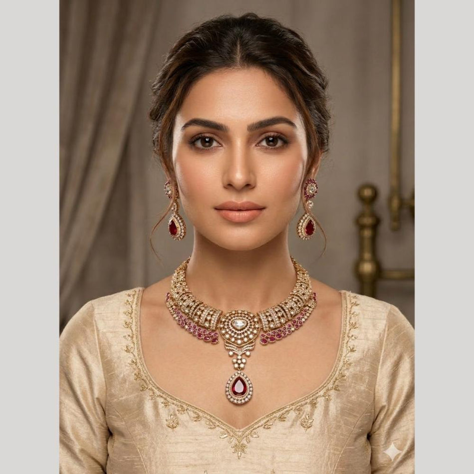 Crystal Stone and Austrian Stone Necklace for Bridal Wear | Bridal Jewellery India
