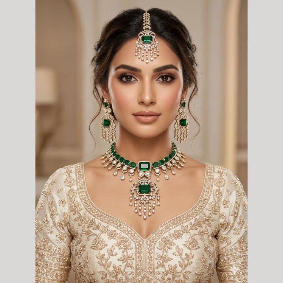 Crystal Stone Choker in Silver | Bridal Jewellery India