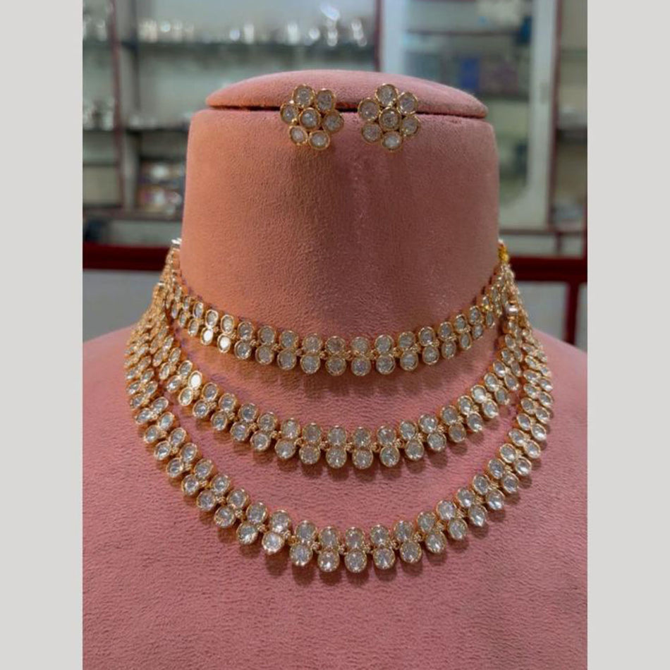 Kundan Choker Necklace in Gold Plated with Polki Gems | Bridal Jewellery India
