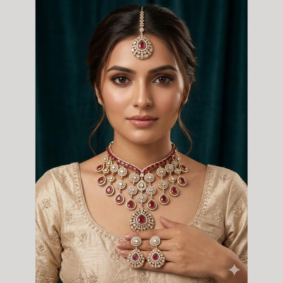 Crystal Stone Choker in Rose Gold Plated | Bridal Jewellery India