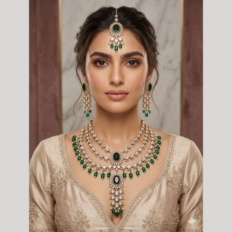 Crystal Stone Necklace in Rose Gold Plated | Bridal Jewellery India