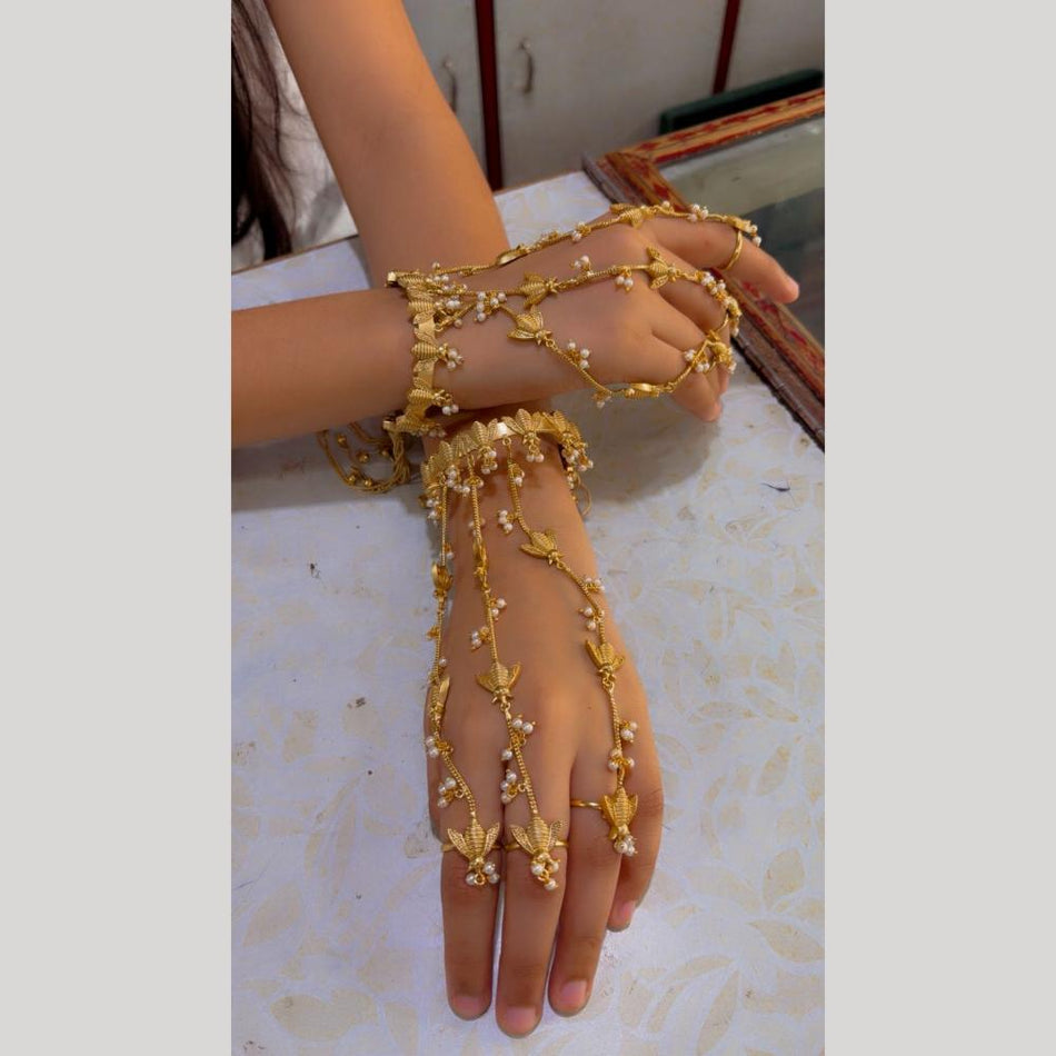 Rose Gold Plated Hathphool with Flower Motif | Bridal Jewellery India