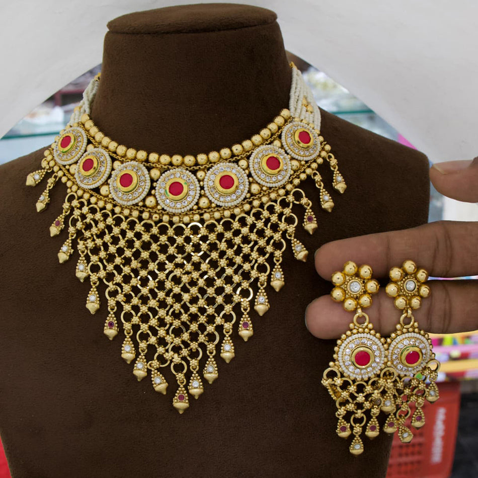 Pota Stone Choker Necklace in Premium Silver | Bridal Jewellery India