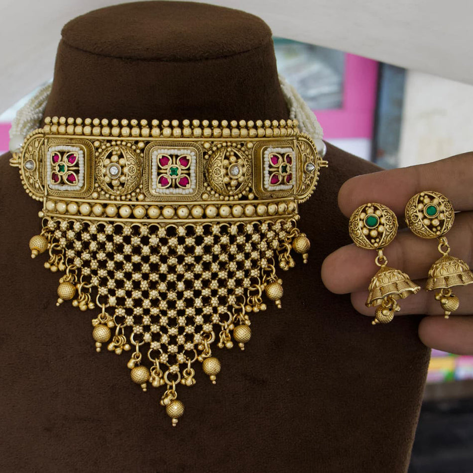 Pota Stone Choker in Premium Silver | Bridal Jewellery India