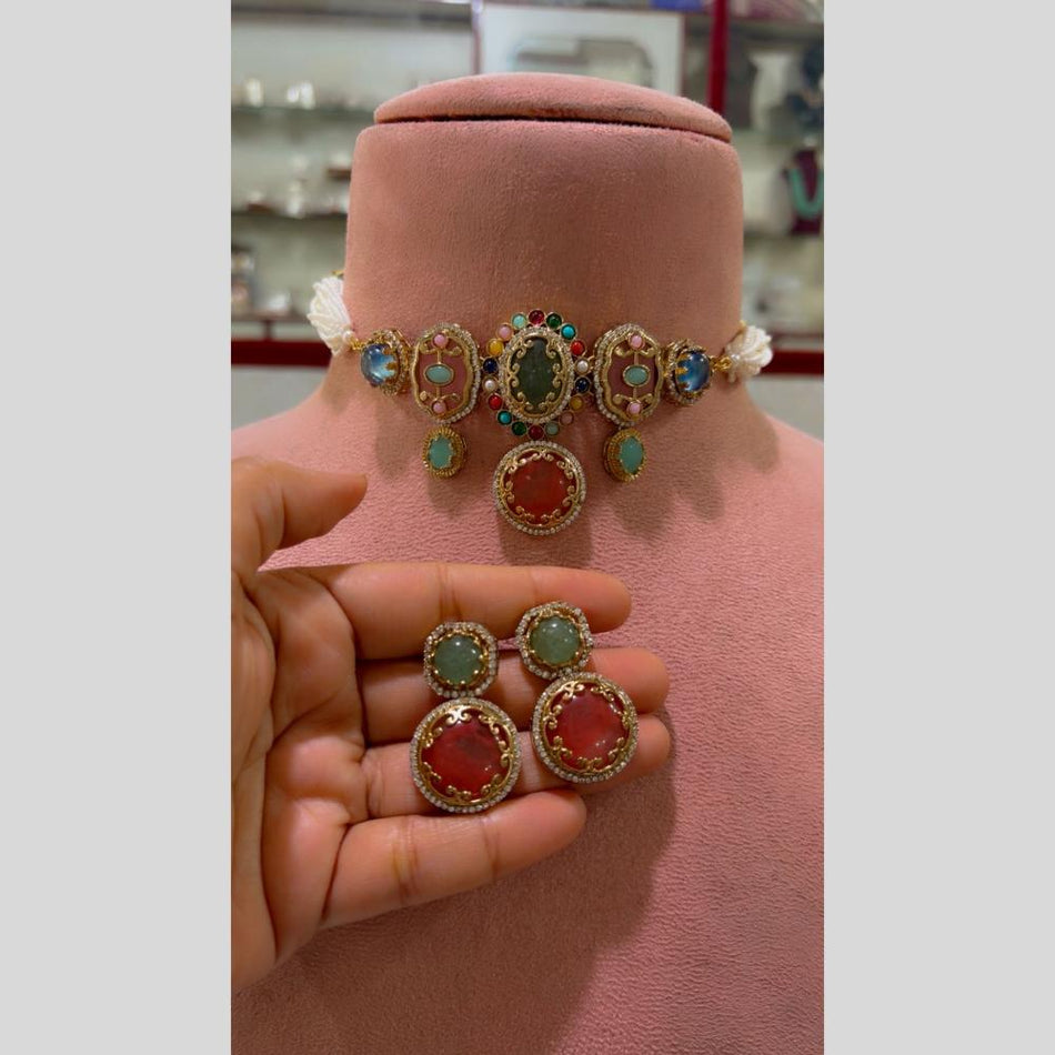 Multi Color Pota Pearl Choker in Gold Plated | Bridal Jewellery India