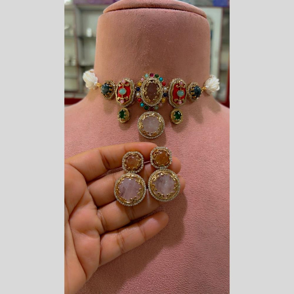 Multi Color Pota Pearl Choker in Gold Plated | Bridal Jewellery India